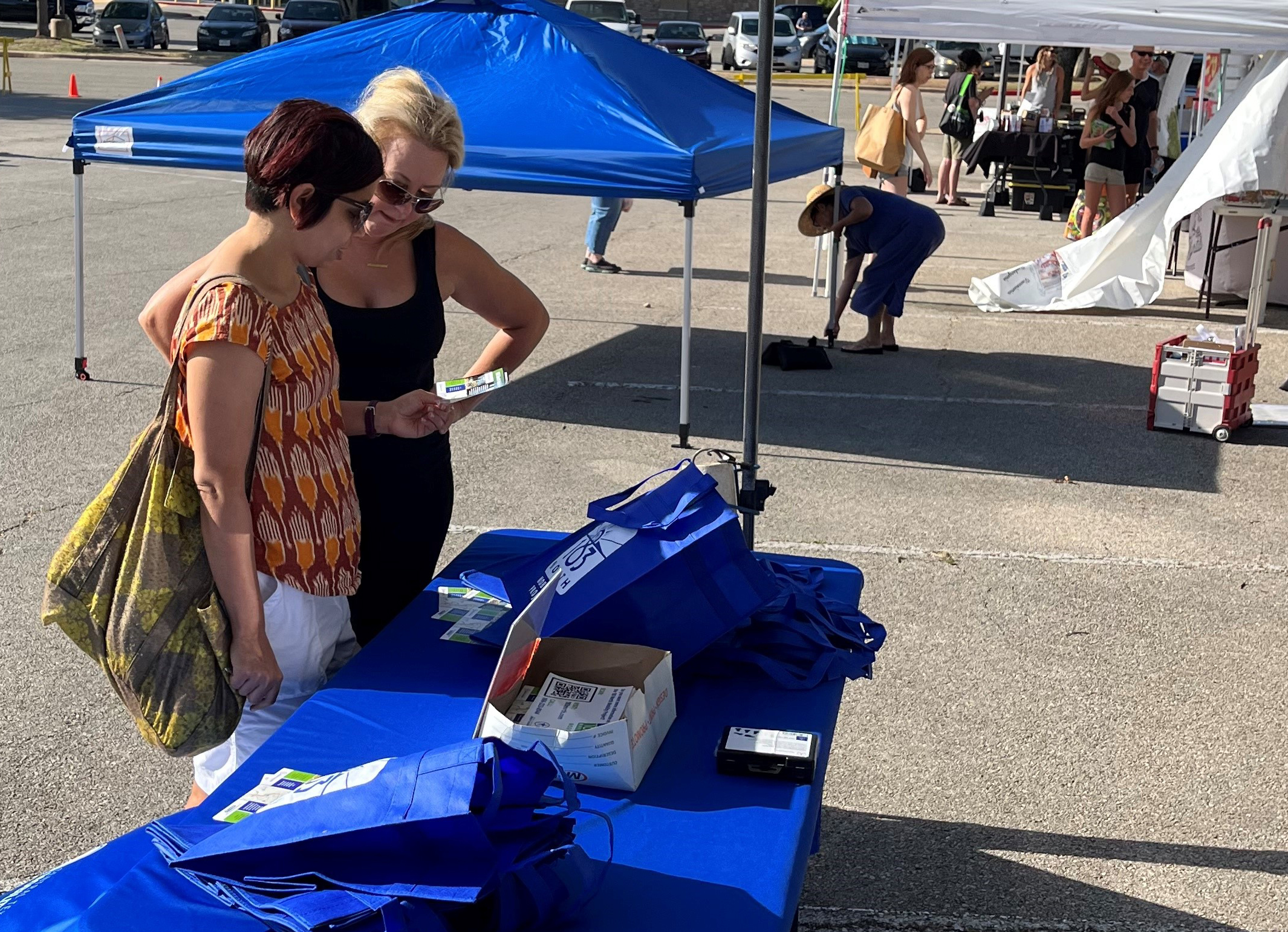 Nicole Hisle of the 183 North Project team speaks with a member of the public.