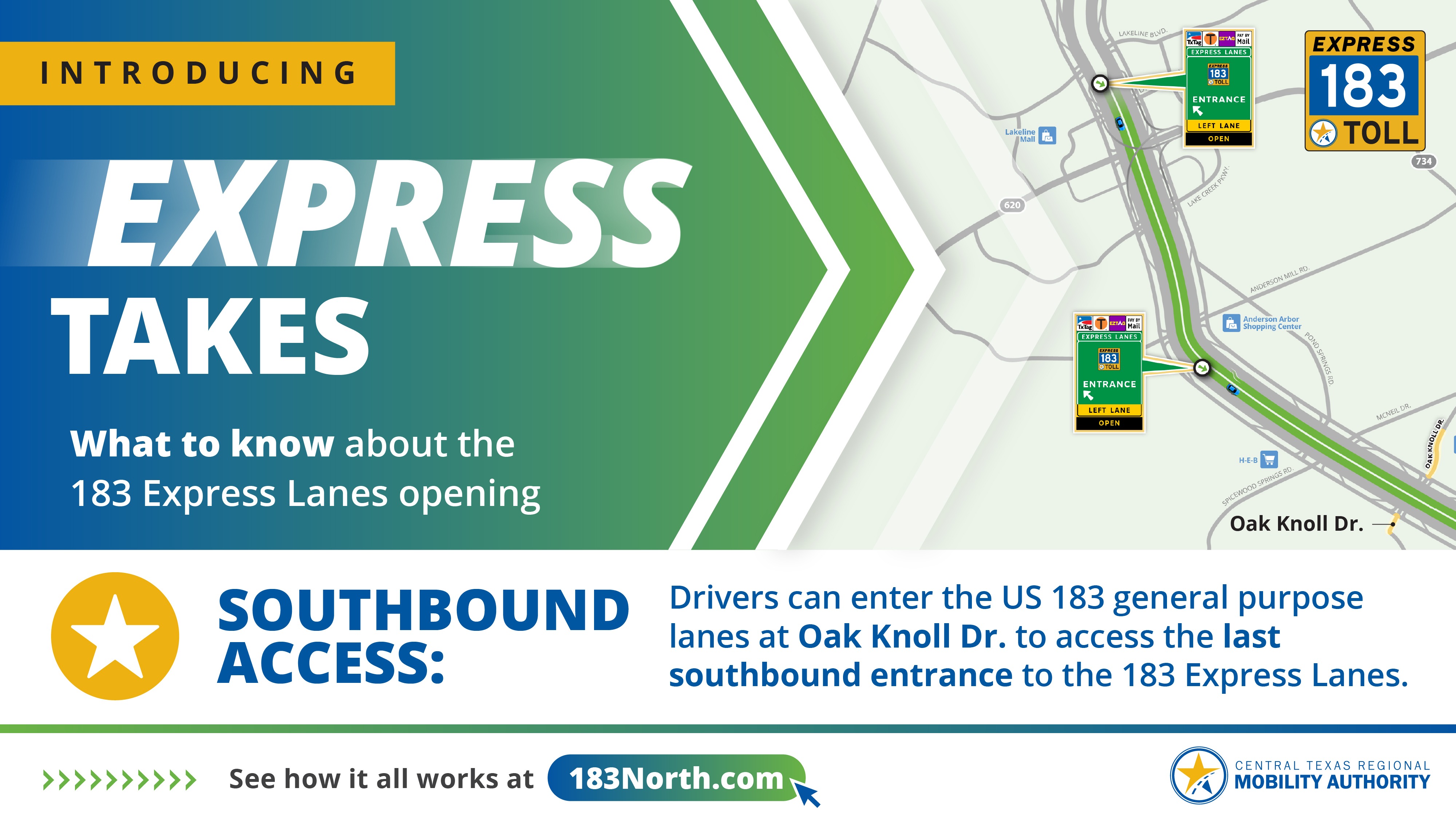 Tolls on the 183 Express Lanes use variable pricing, meaning rates change based on traffic to help keep you moving. 